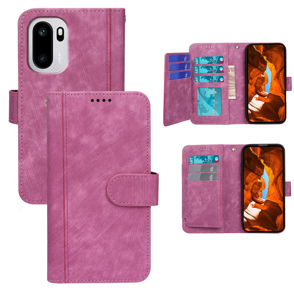 For Motorola Edge 70 5G Leather Case Line Pattern Wallet Phone Cover with 9 Card Slots - Rose