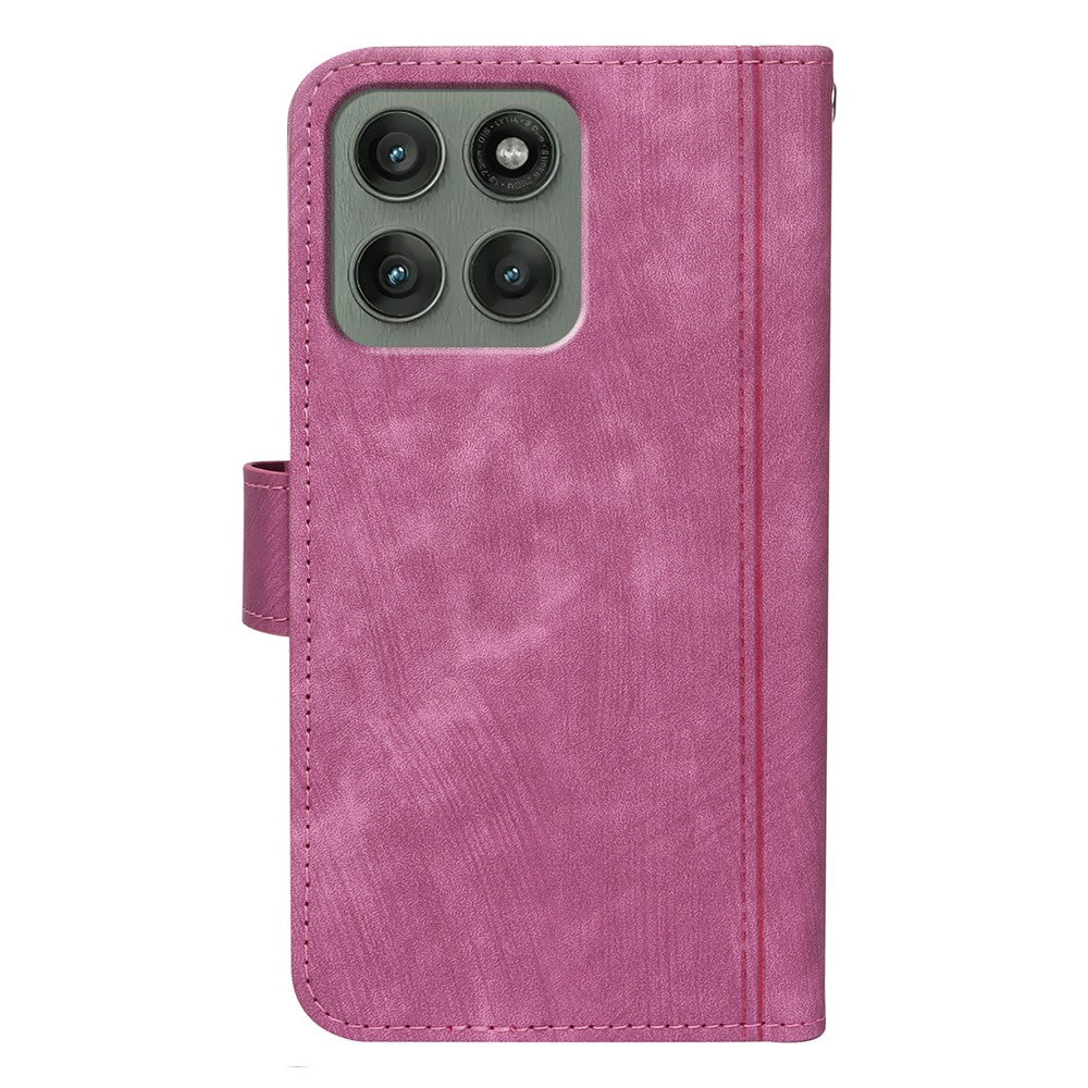 For Motorola Edge 70 5G Leather Case Line Pattern Wallet Phone Cover with 9 Card Slots - Rose