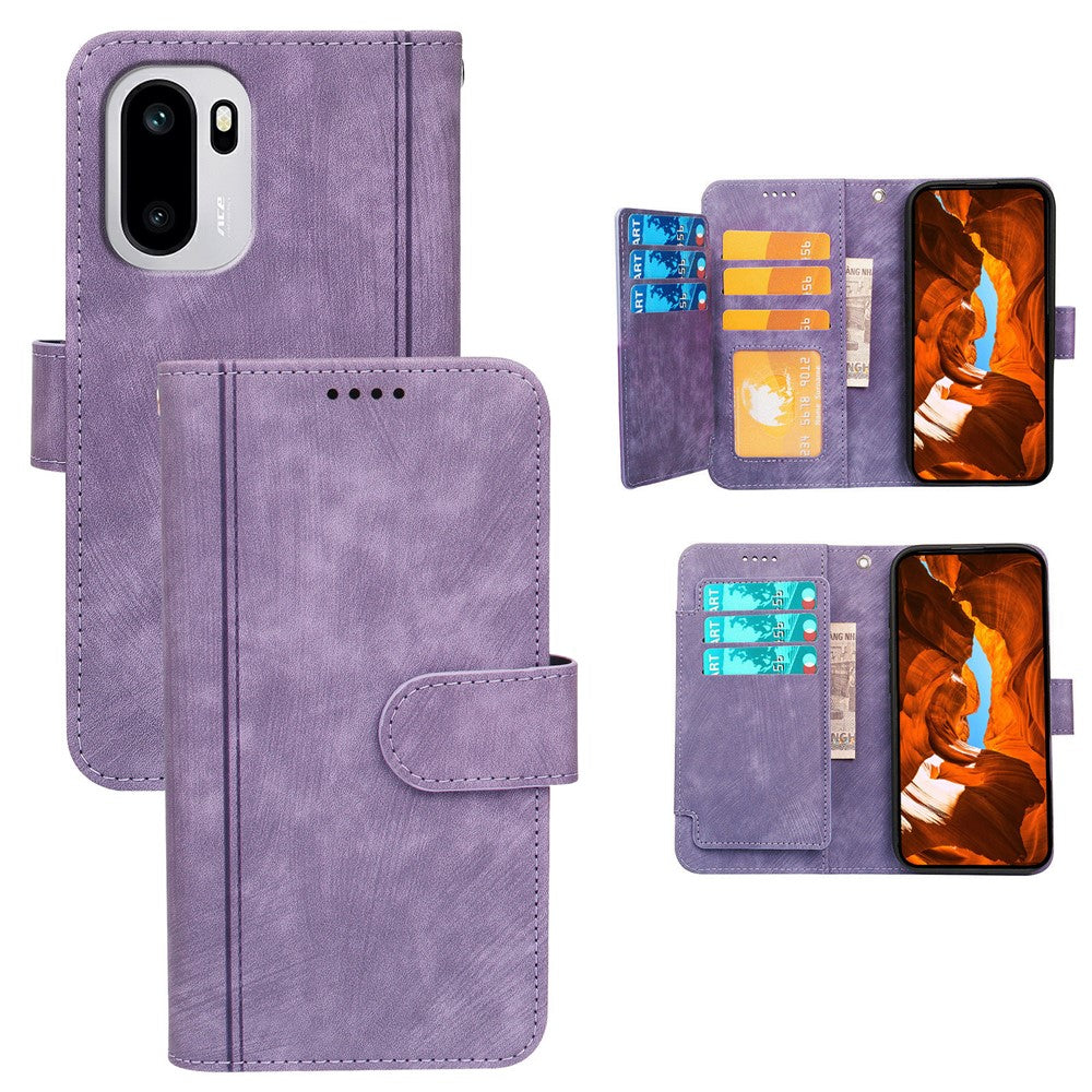 For Motorola Edge 70 5G Leather Case Line Pattern Wallet Phone Cover with 9 Card Slots - Purple
