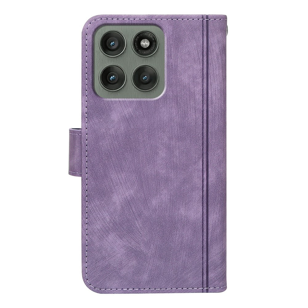 For Motorola Edge 70 5G Leather Case Line Pattern Wallet Phone Cover with 9 Card Slots - Purple