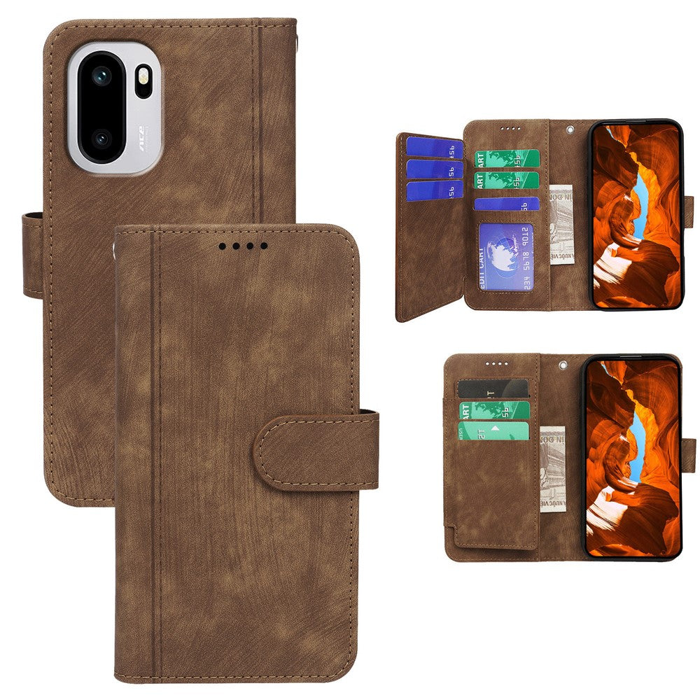 For Motorola Edge 70 5G Leather Case Line Pattern Wallet Phone Cover with 9 Card Slots - Brown