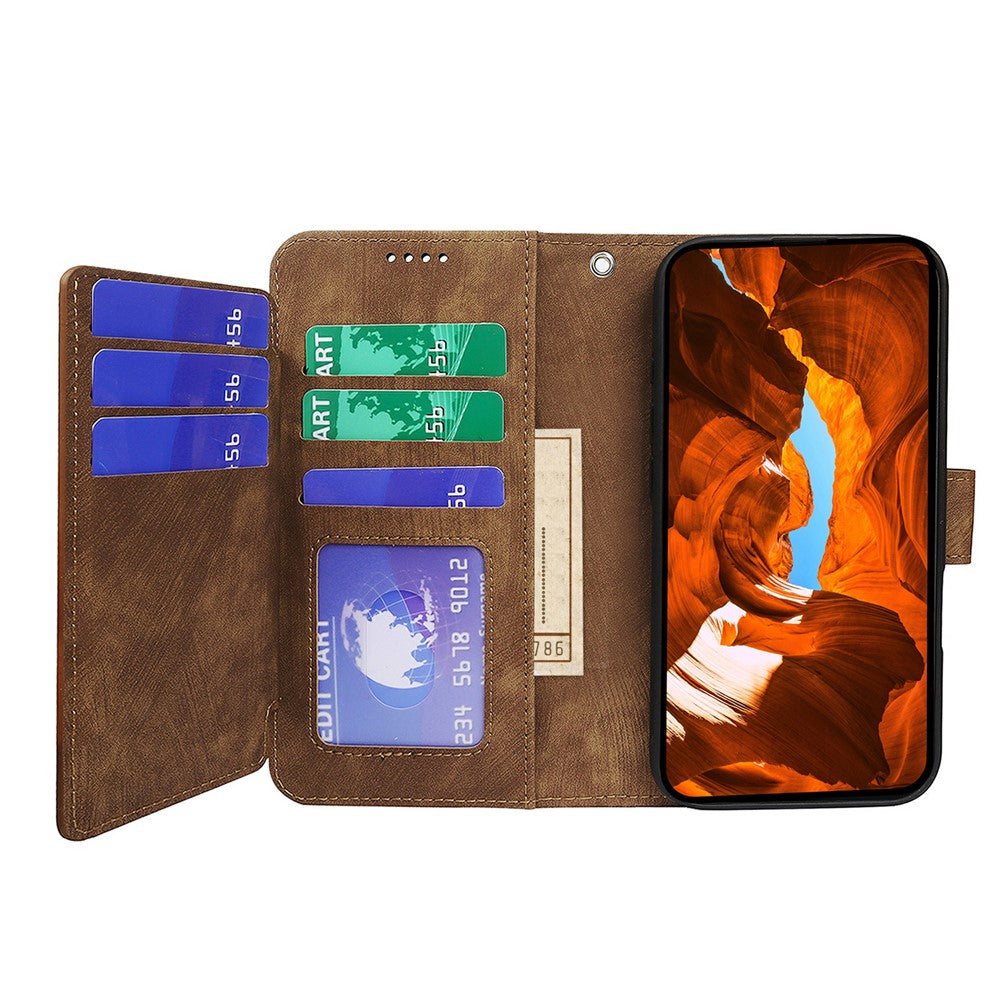 For Motorola Edge 70 5G Leather Case Line Pattern Wallet Phone Cover with 9 Card Slots - Brown