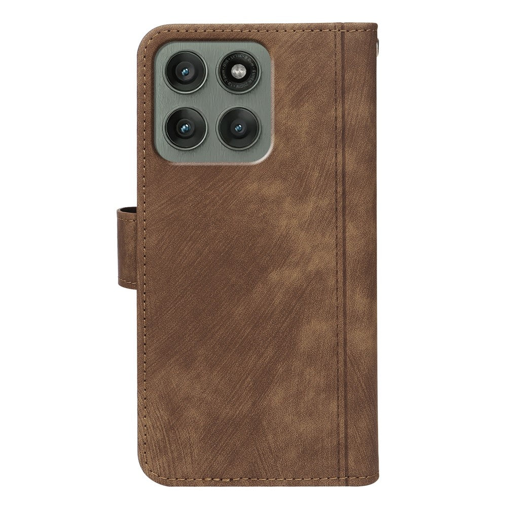 For Motorola Edge 70 5G Leather Case Line Pattern Wallet Phone Cover with 9 Card Slots - Brown