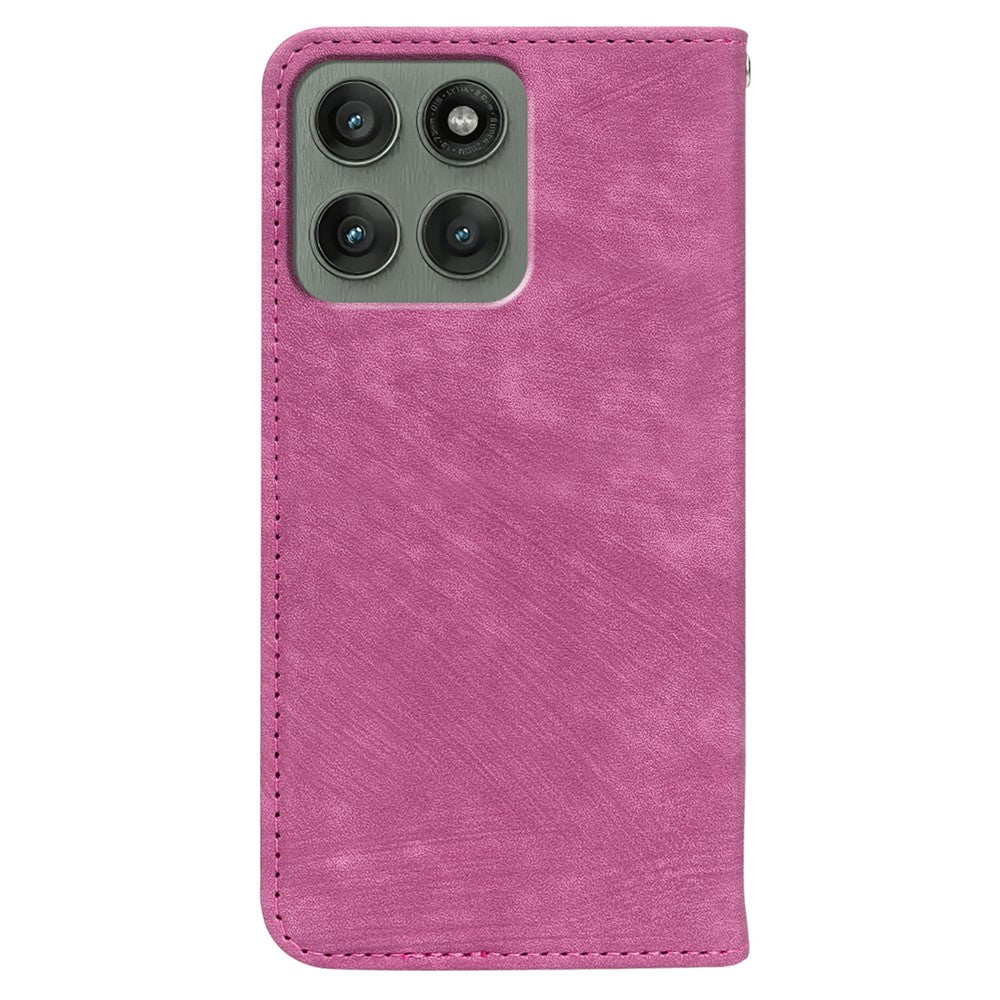 For Motorola Edge 70 5G Case Strong Magnetic Leather Wallet Phone Cover with Striped Texture - Rose