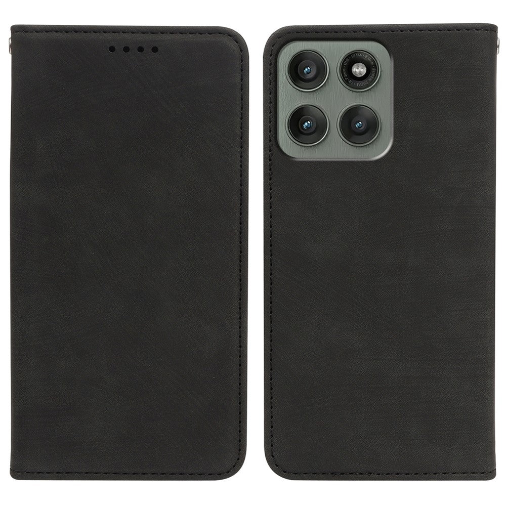 For Motorola Edge 70 5G Case Strong Magnetic Leather Wallet Phone Cover with Striped Texture - Black