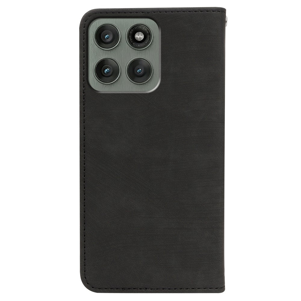 For Motorola Edge 70 5G Case Strong Magnetic Leather Wallet Phone Cover with Striped Texture - Black