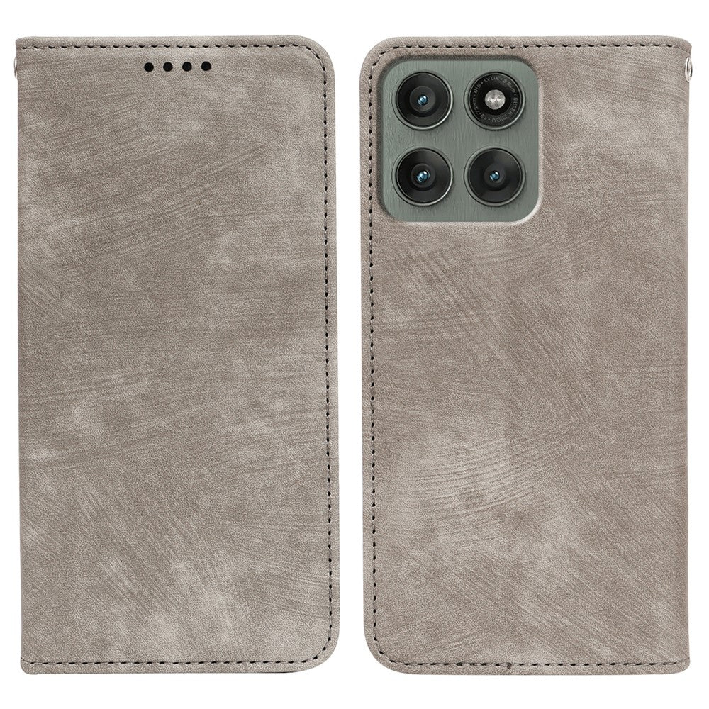 For Motorola Edge 70 5G Case Strong Magnetic Leather Wallet Phone Cover with Striped Texture - Grey