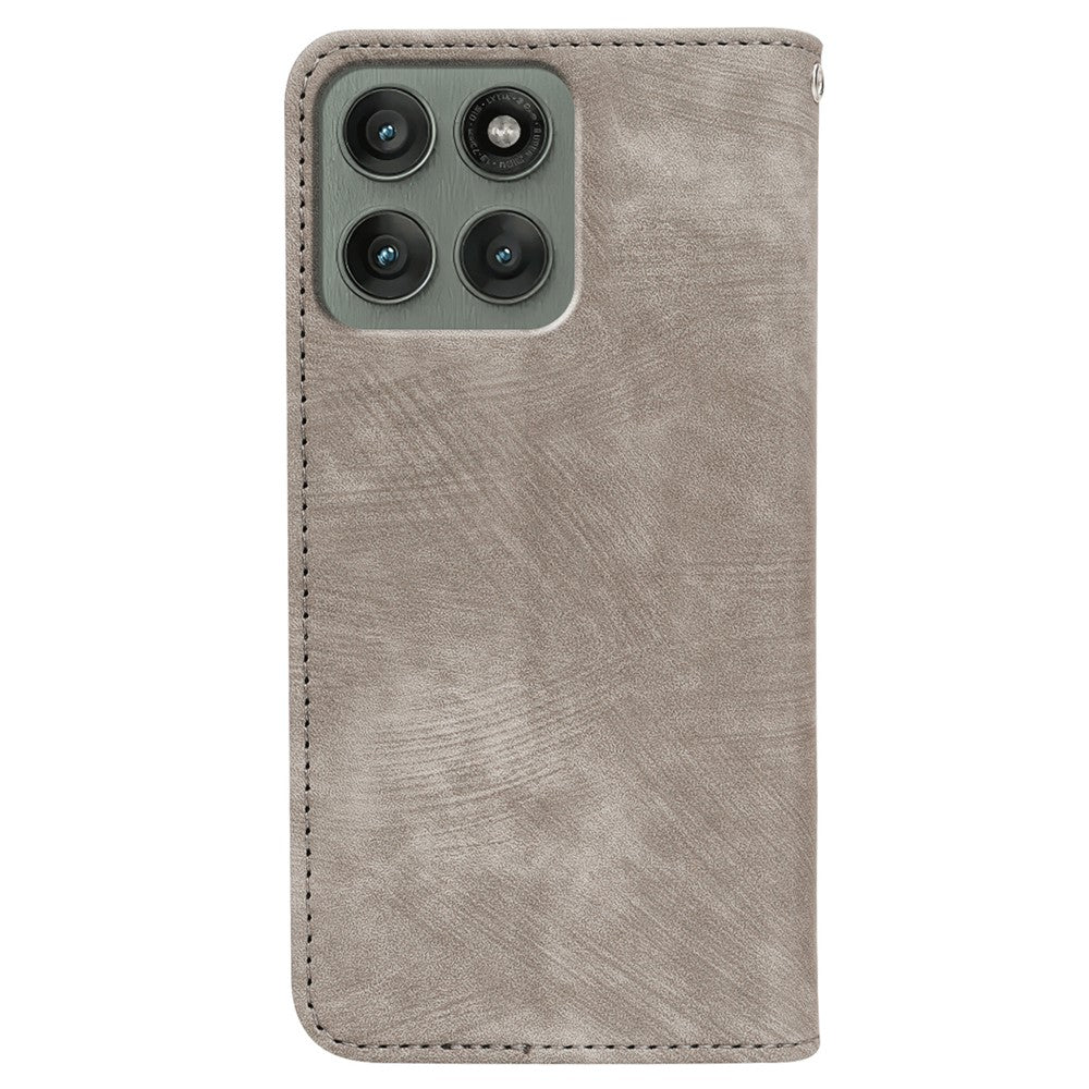 For Motorola Edge 70 5G Case Strong Magnetic Leather Wallet Phone Cover with Striped Texture - Grey