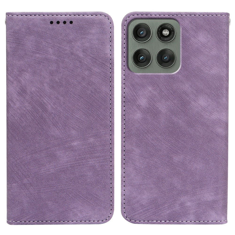 For Motorola Edge 70 5G Case Strong Magnetic Leather Wallet Phone Cover with Striped Texture - Purple