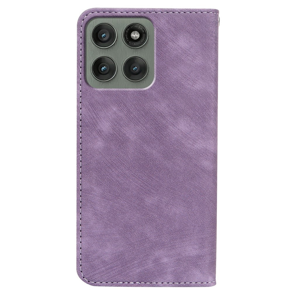For Motorola Edge 70 5G Case Strong Magnetic Leather Wallet Phone Cover with Striped Texture - Purple