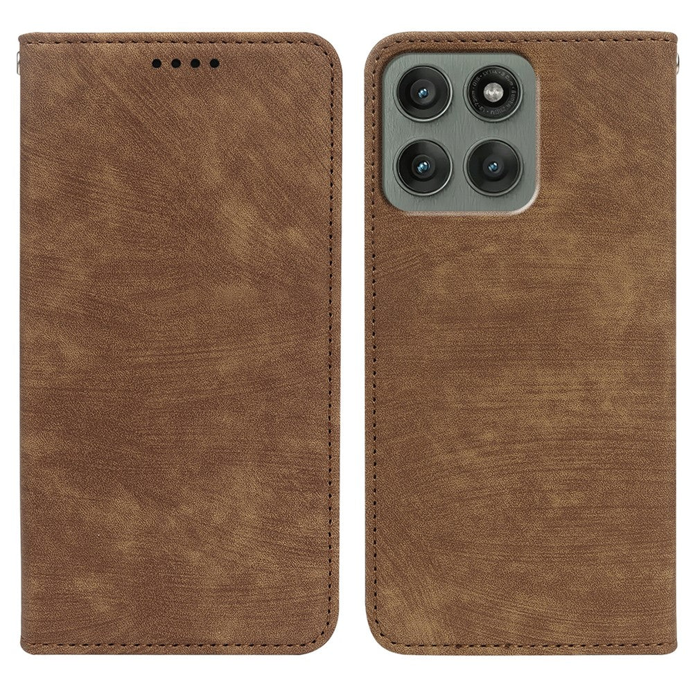 For Motorola Edge 70 5G Case Strong Magnetic Leather Wallet Phone Cover with Striped Texture - Brown