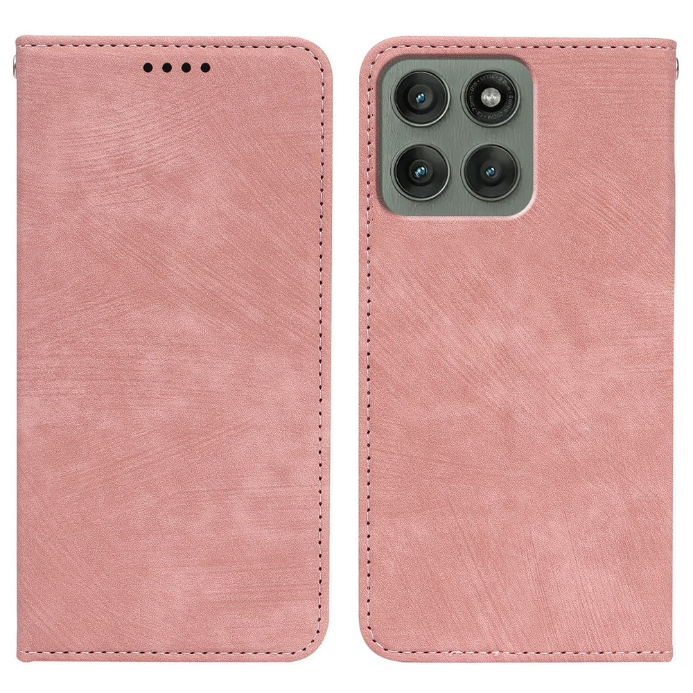 For Motorola Edge 70 5G Case Strong Magnetic Leather Wallet Phone Cover with Striped Texture - Rose Gold