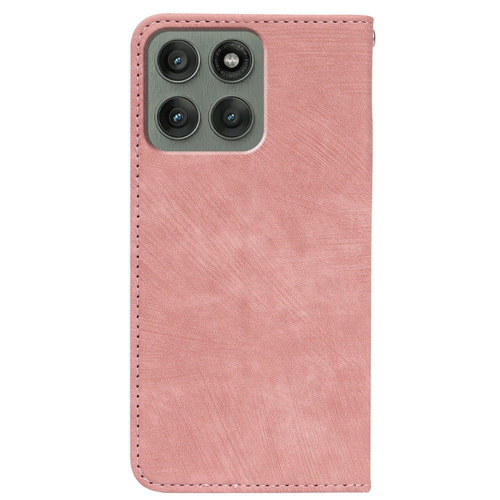 For Motorola Edge 70 5G Case Strong Magnetic Leather Wallet Phone Cover with Striped Texture - Rose Gold