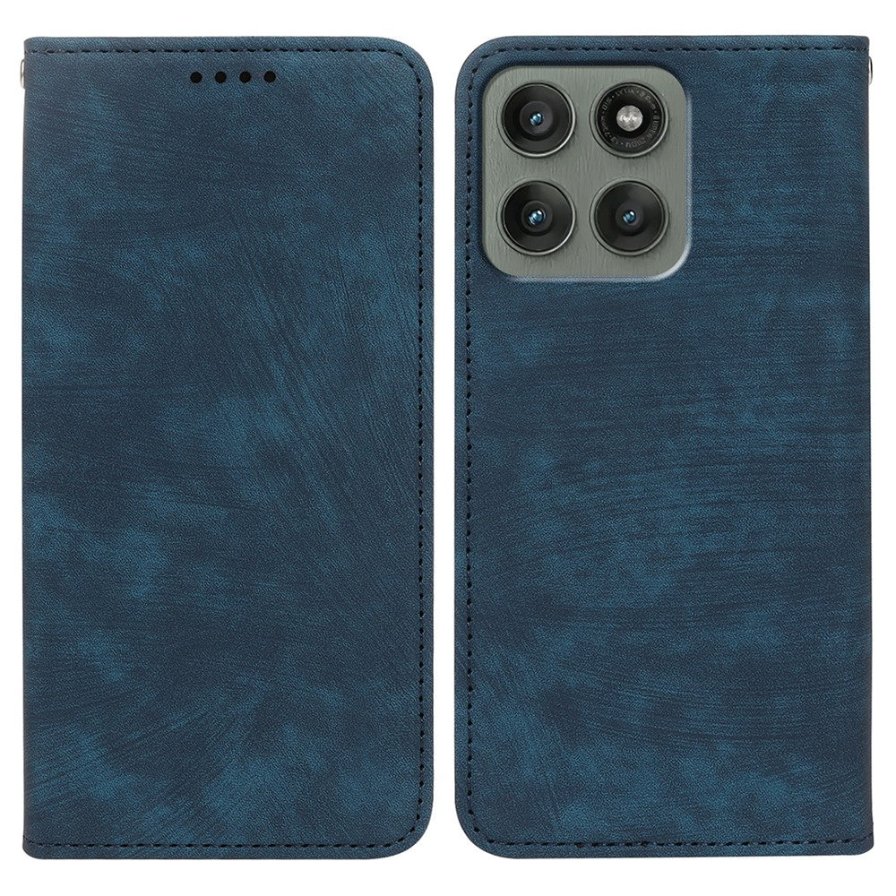 For Motorola Edge 70 5G Case Strong Magnetic Leather Wallet Phone Cover with Striped Texture - Blue