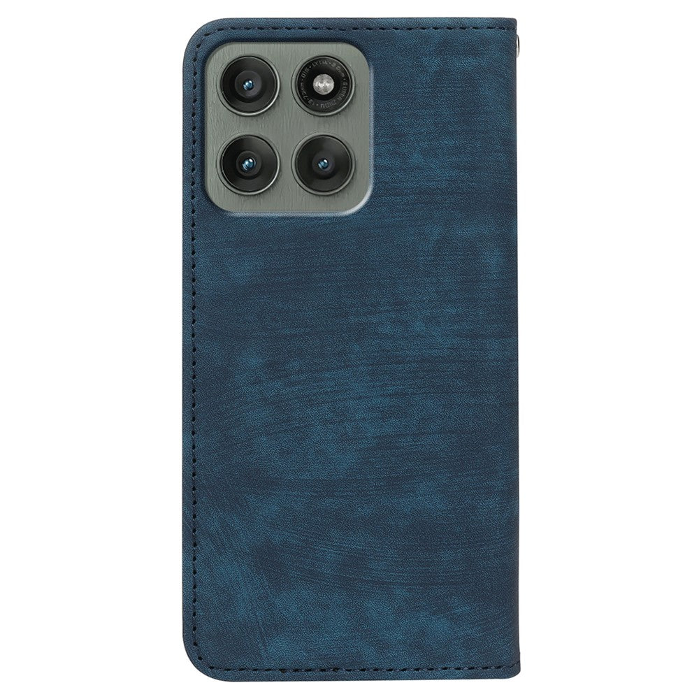 For Motorola Edge 70 5G Case Strong Magnetic Leather Wallet Phone Cover with Striped Texture - Blue