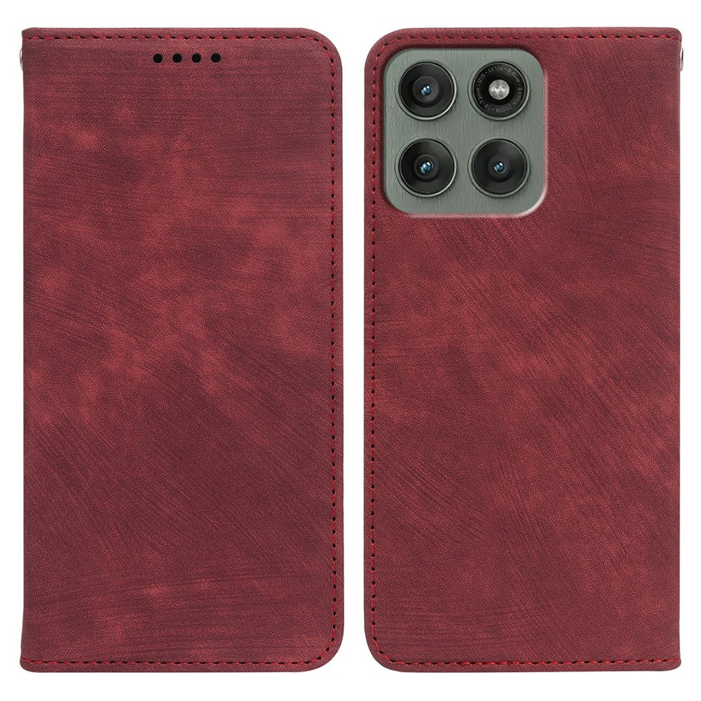 For Motorola Edge 70 5G Case Strong Magnetic Leather Wallet Phone Cover with Striped Texture - Red