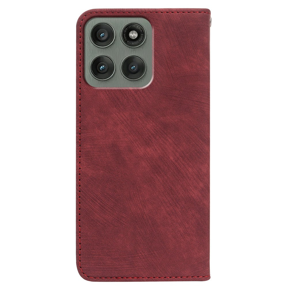 For Motorola Edge 70 5G Case Strong Magnetic Leather Wallet Phone Cover with Striped Texture - Red