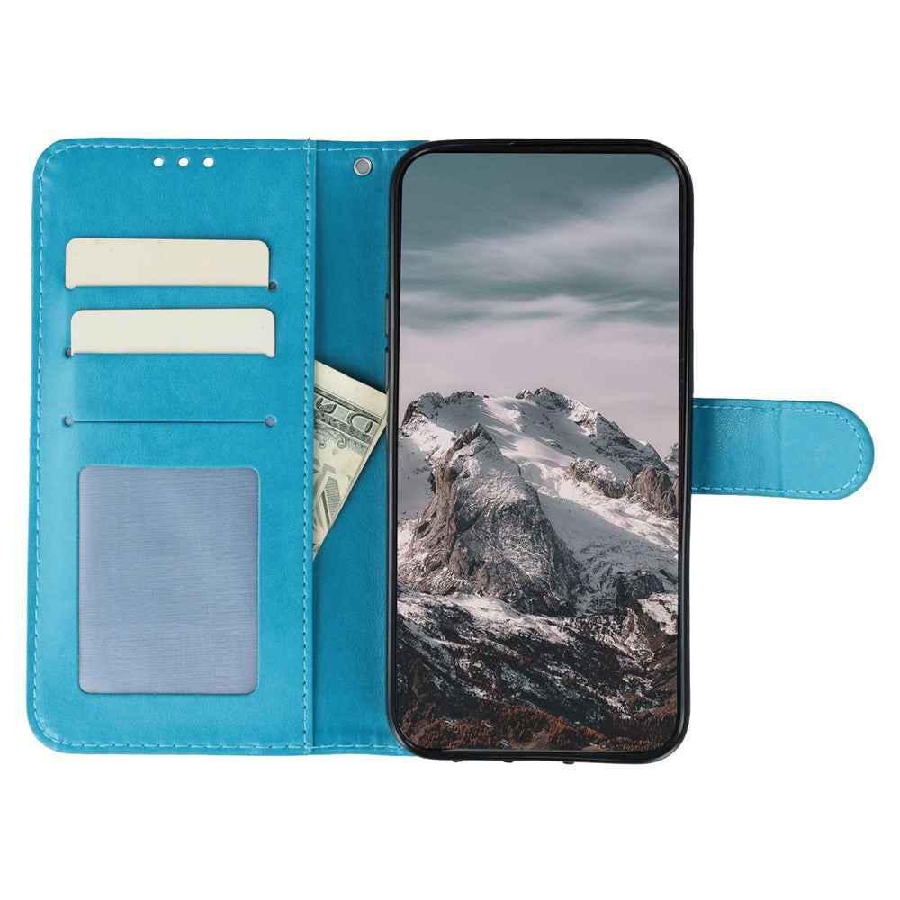 For Motorola Edge 70 5G Case Rhinestone Decor PU Leather Mandala Imprint Phone Cover with Wrist Strap - Blue