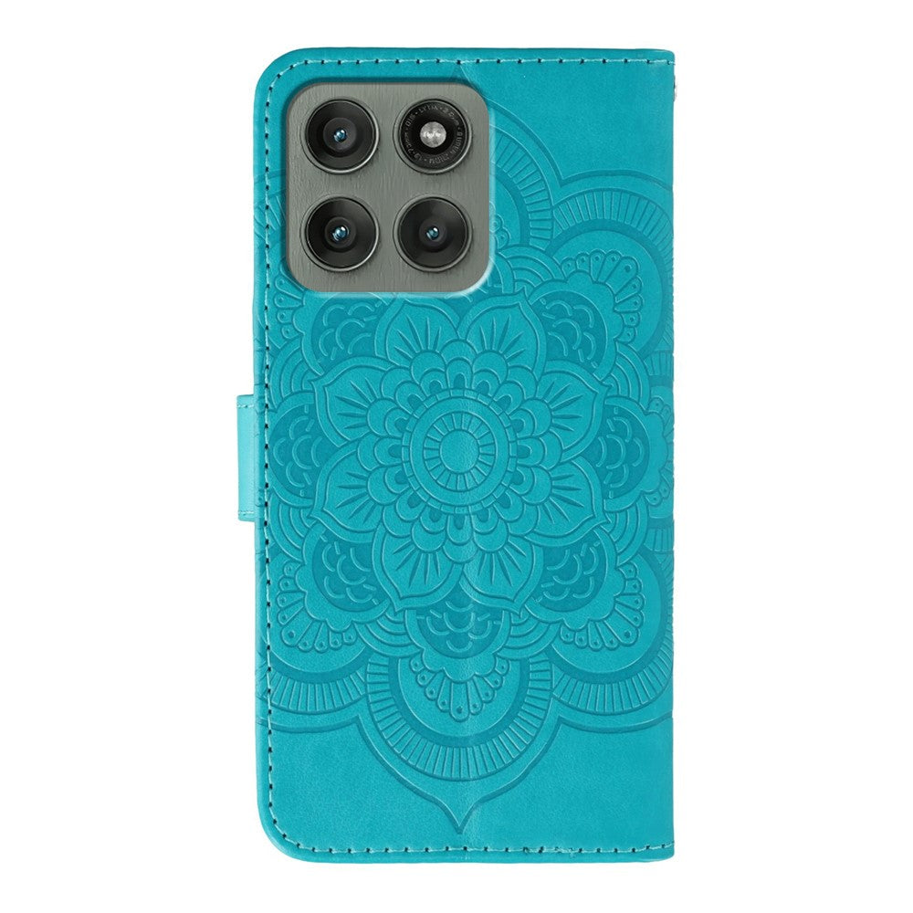 For Motorola Edge 70 5G Case Rhinestone Decor PU Leather Mandala Imprint Phone Cover with Wrist Strap - Blue