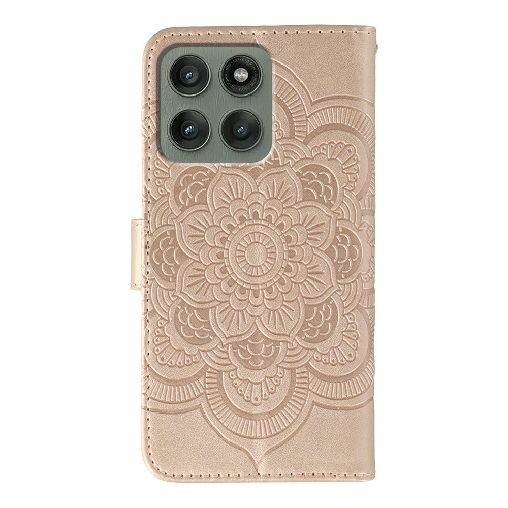 For Motorola Edge 70 5G Case Rhinestone Decor PU Leather Mandala Imprint Phone Cover with Wrist Strap - Rose Gold