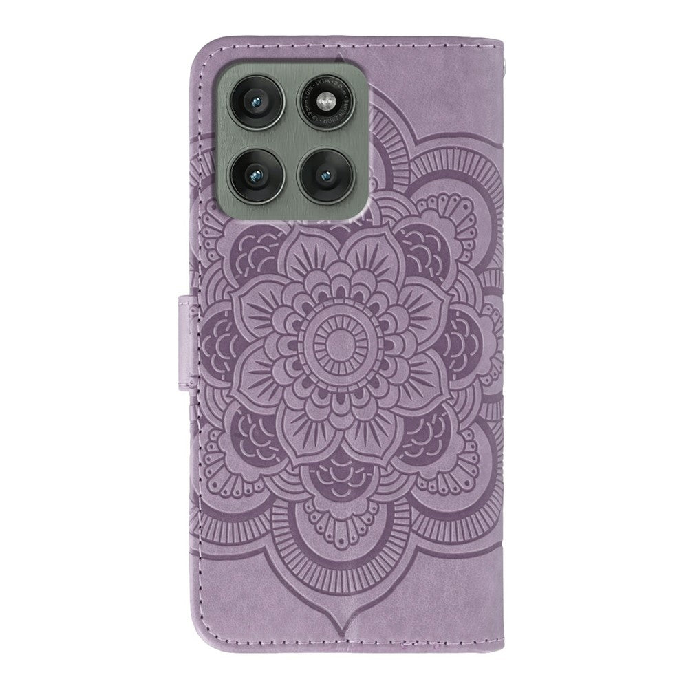 For Motorola Edge 70 5G Case Rhinestone Decor PU Leather Mandala Imprint Phone Cover with Wrist Strap - Purple