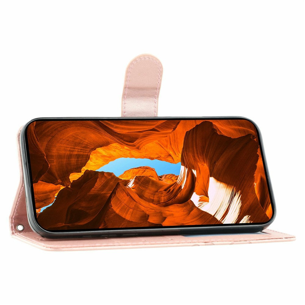 For Motorola Edge 70 5G Case Wallet Stand Imprinted Rose Butterfly PU Leather Phone Cover - Rose Gold