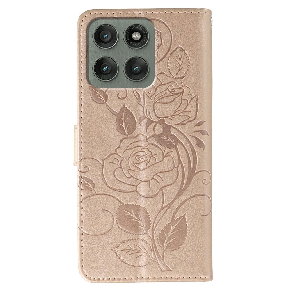 For Motorola Edge 70 5G Case Wallet Stand Imprinted Rose Butterfly PU Leather Phone Cover - Rose Gold