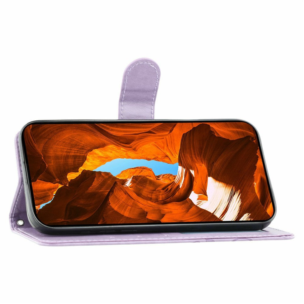 For Motorola Edge 70 5G Case Wallet Stand Imprinted Rose Butterfly PU Leather Phone Cover - Purple