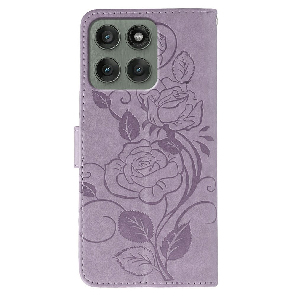 For Motorola Edge 70 5G Case Wallet Stand Imprinted Rose Butterfly PU Leather Phone Cover - Purple