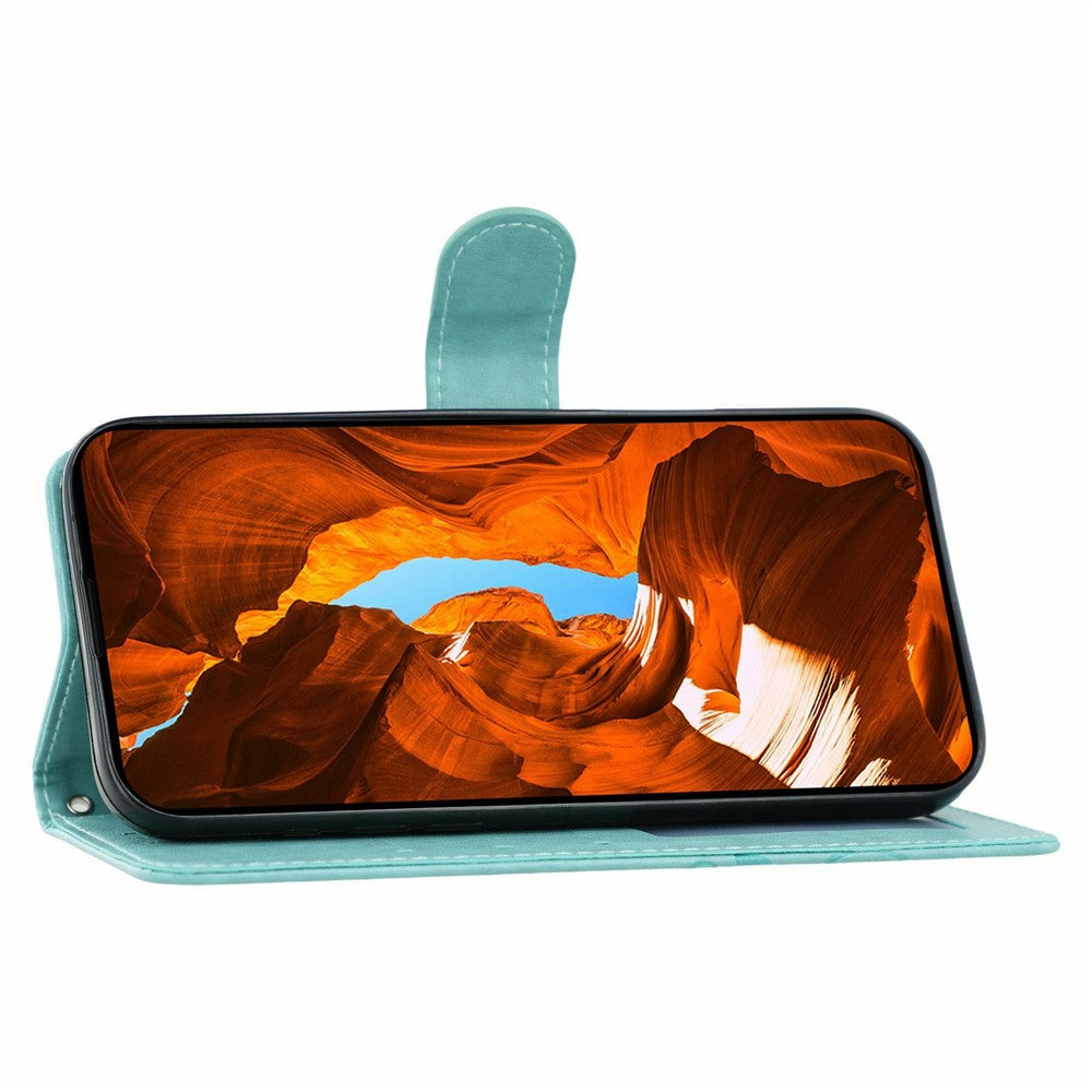 For Motorola Edge 70 5G Case Wallet Stand Imprinted Rose Butterfly PU Leather Phone Cover - Green