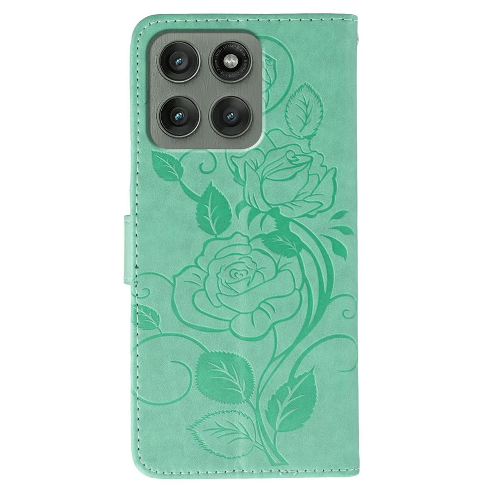 For Motorola Edge 70 5G Case Wallet Stand Imprinted Rose Butterfly PU Leather Phone Cover - Green