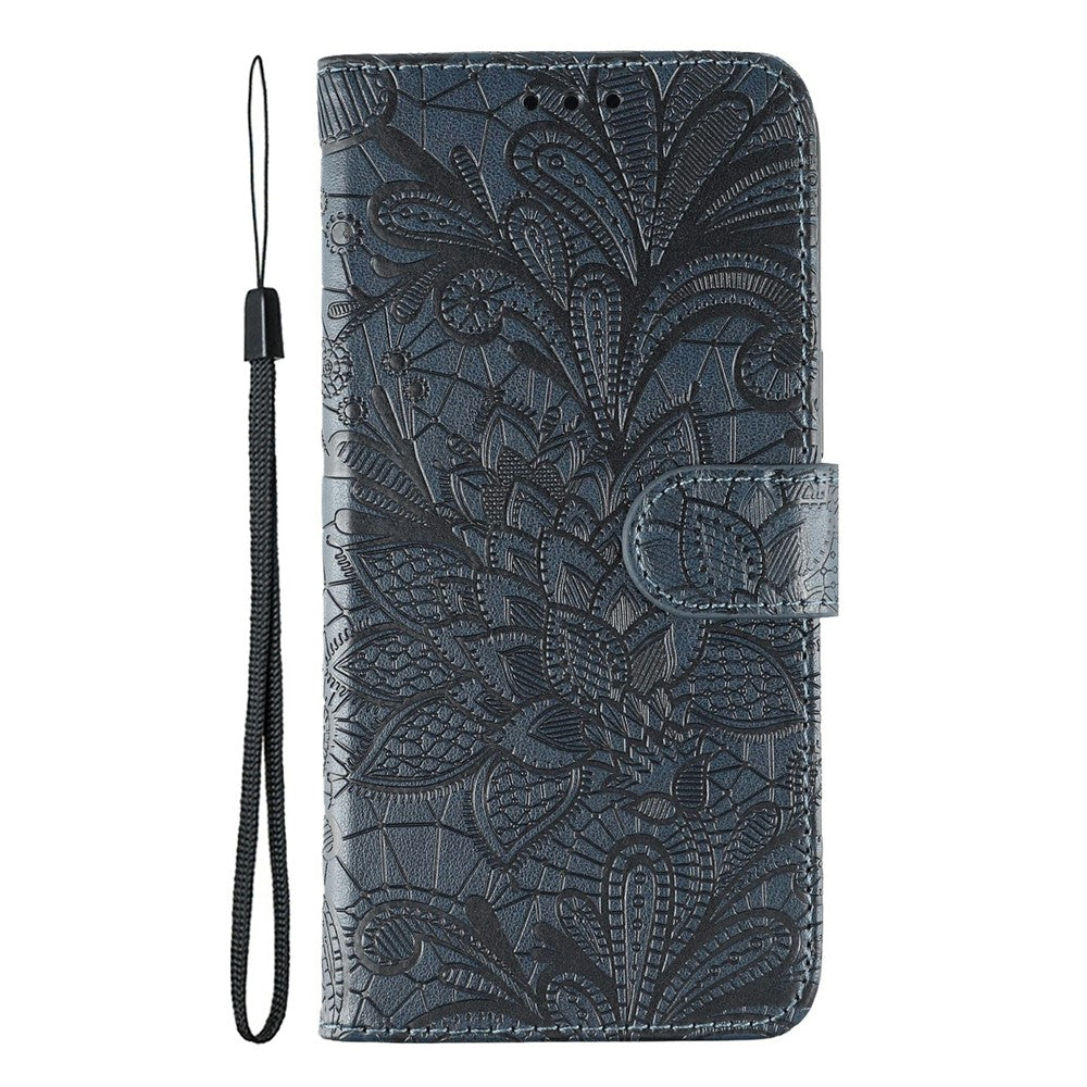 For Motorola Edge 70 5G Case Lace Flowers PU Leather Flip Wallet Phone Cover - Dark Blue