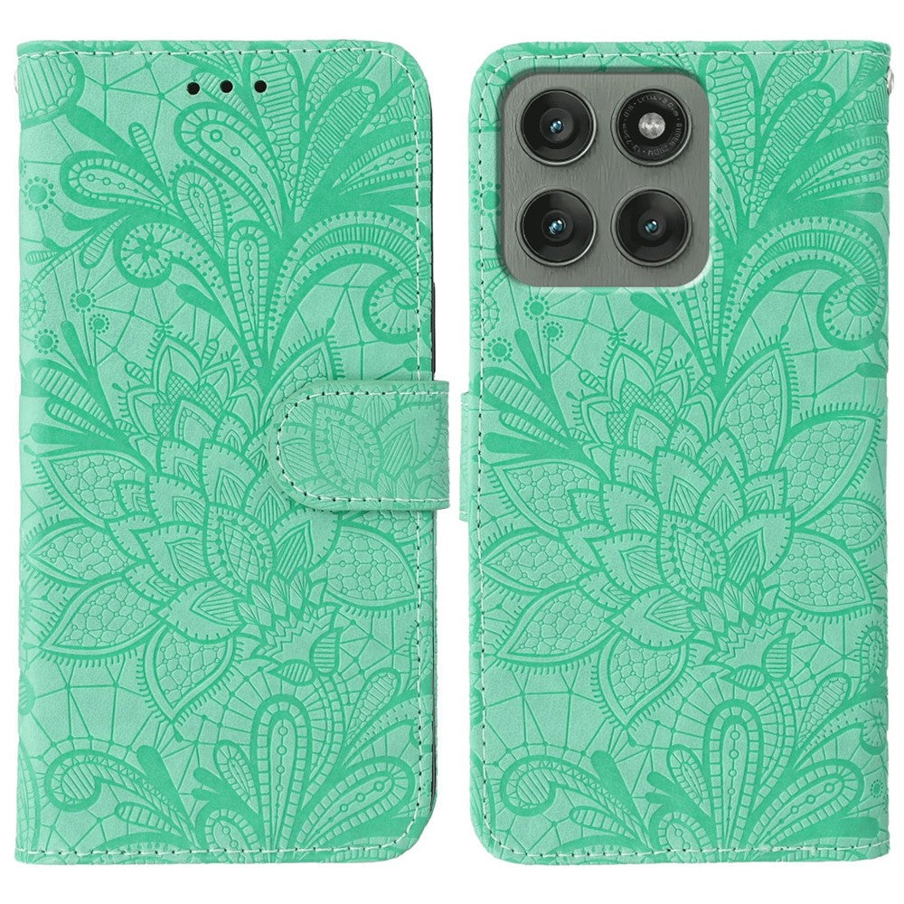 For Motorola Edge 70 5G Case Lace Flowers PU Leather Flip Wallet Phone Cover - Green