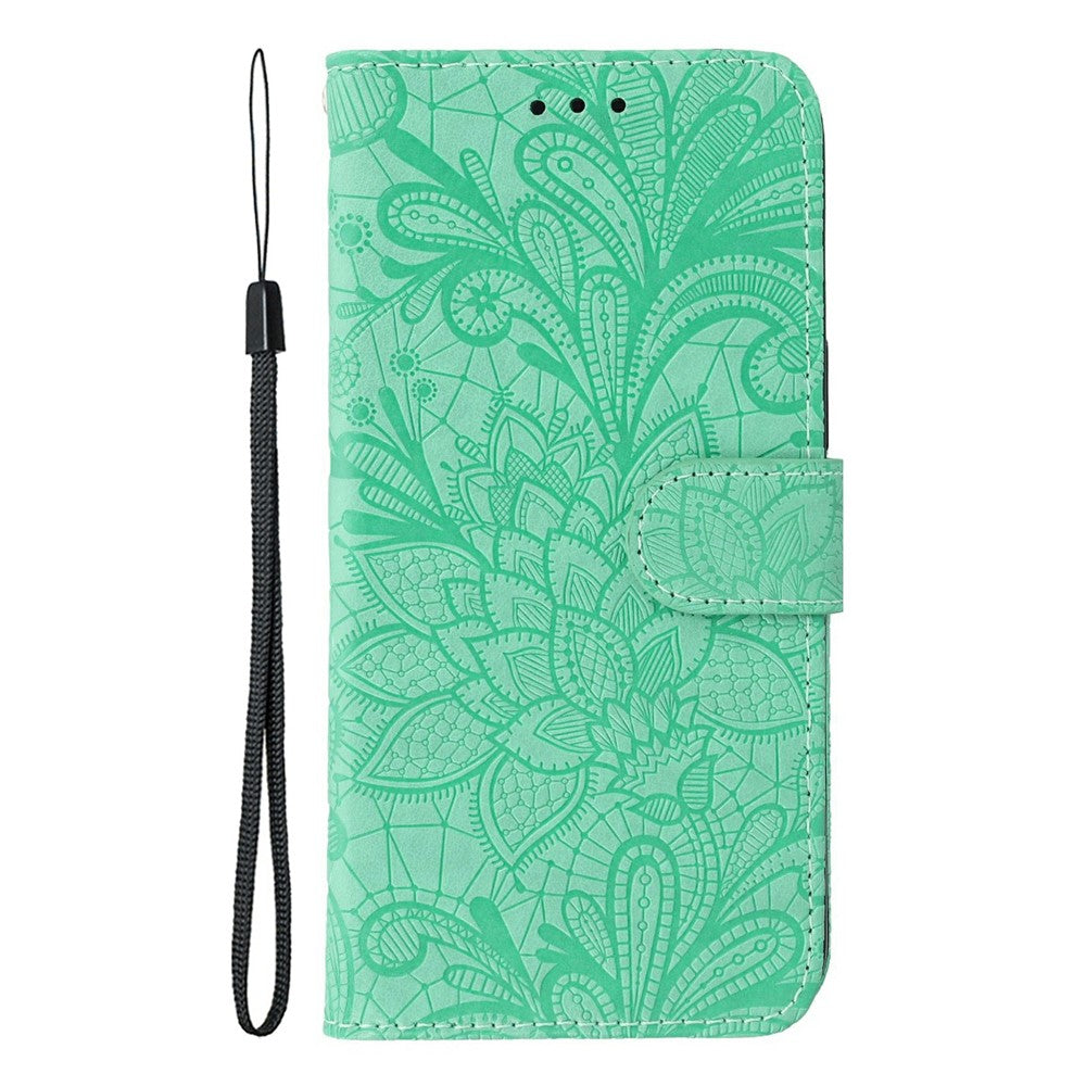 For Motorola Edge 70 5G Case Lace Flowers PU Leather Flip Wallet Phone Cover - Green