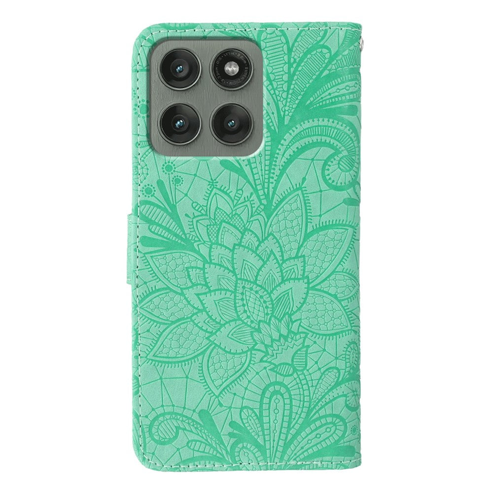 For Motorola Edge 70 5G Case Lace Flowers PU Leather Flip Wallet Phone Cover - Green