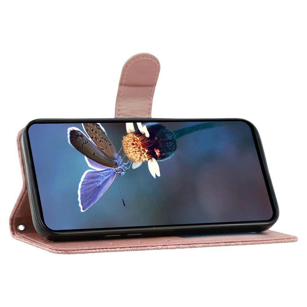 For Motorola Edge 70 5G Case Lace Flowers PU Leather Flip Wallet Phone Cover - Rose Gold