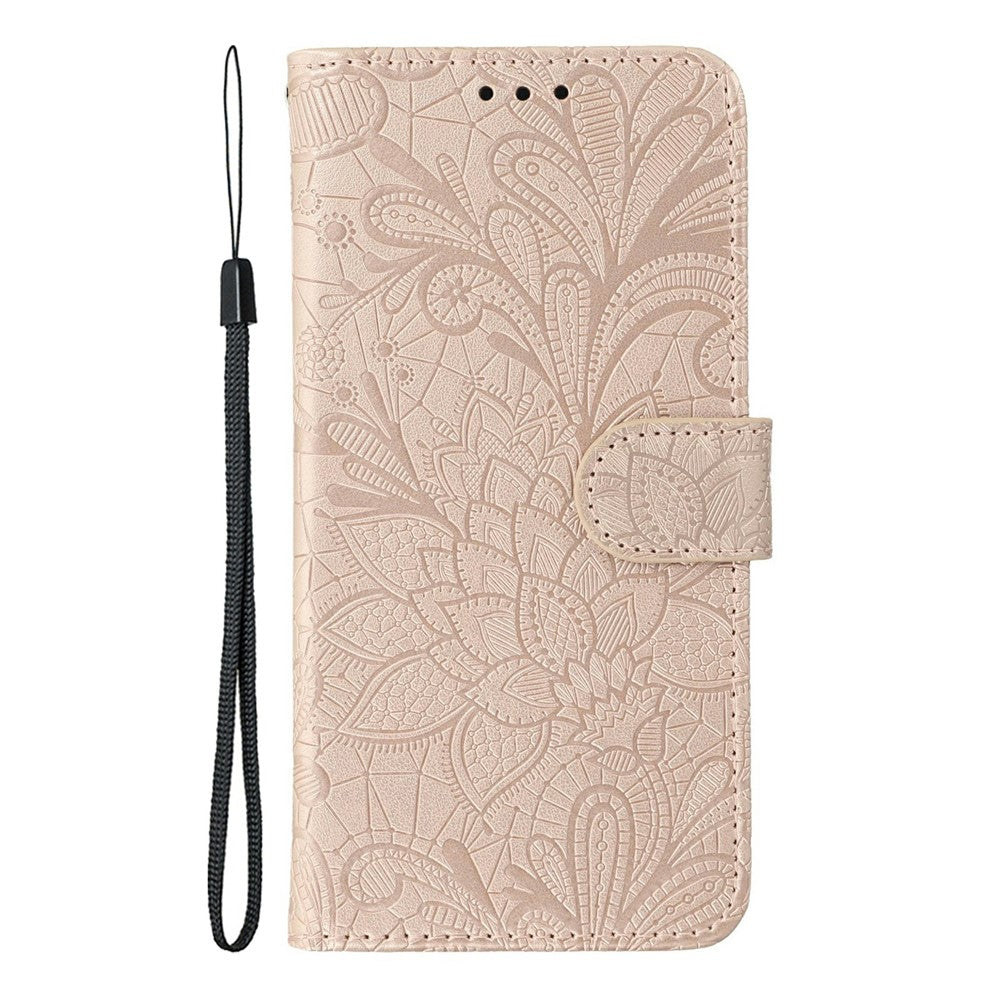 For Motorola Edge 70 5G Case Lace Flowers PU Leather Flip Wallet Phone Cover - Rose Gold