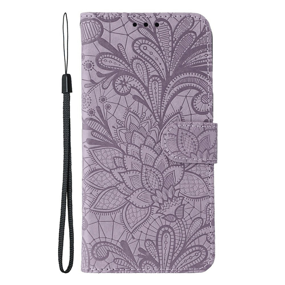 For Motorola Edge 70 5G Case Lace Flowers PU Leather Flip Wallet Phone Cover - Purple