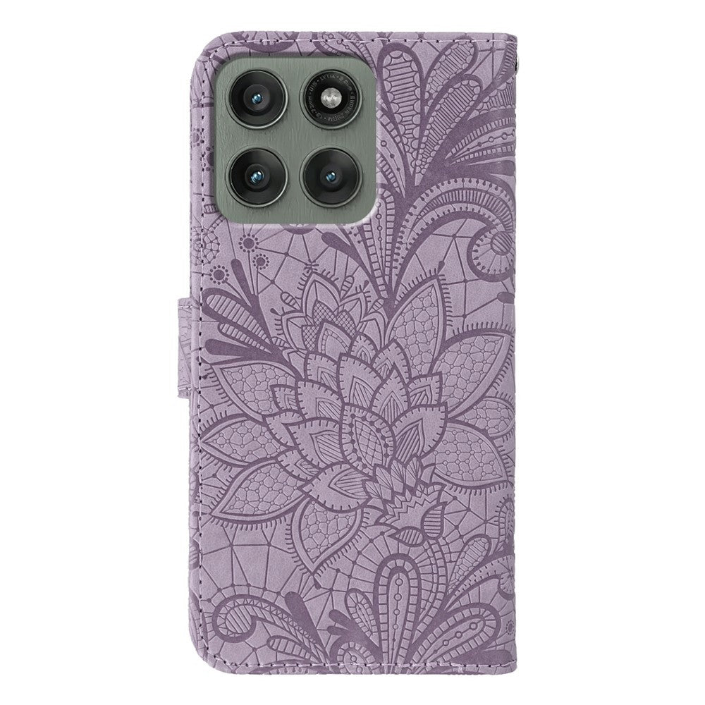 For Motorola Edge 70 5G Case Lace Flowers PU Leather Flip Wallet Phone Cover - Purple