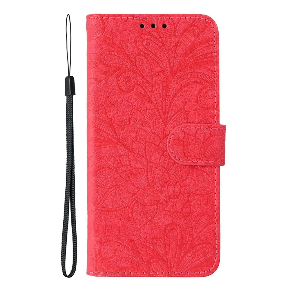 For Motorola Edge 70 5G Case Lace Flowers PU Leather Flip Wallet Phone Cover - Red