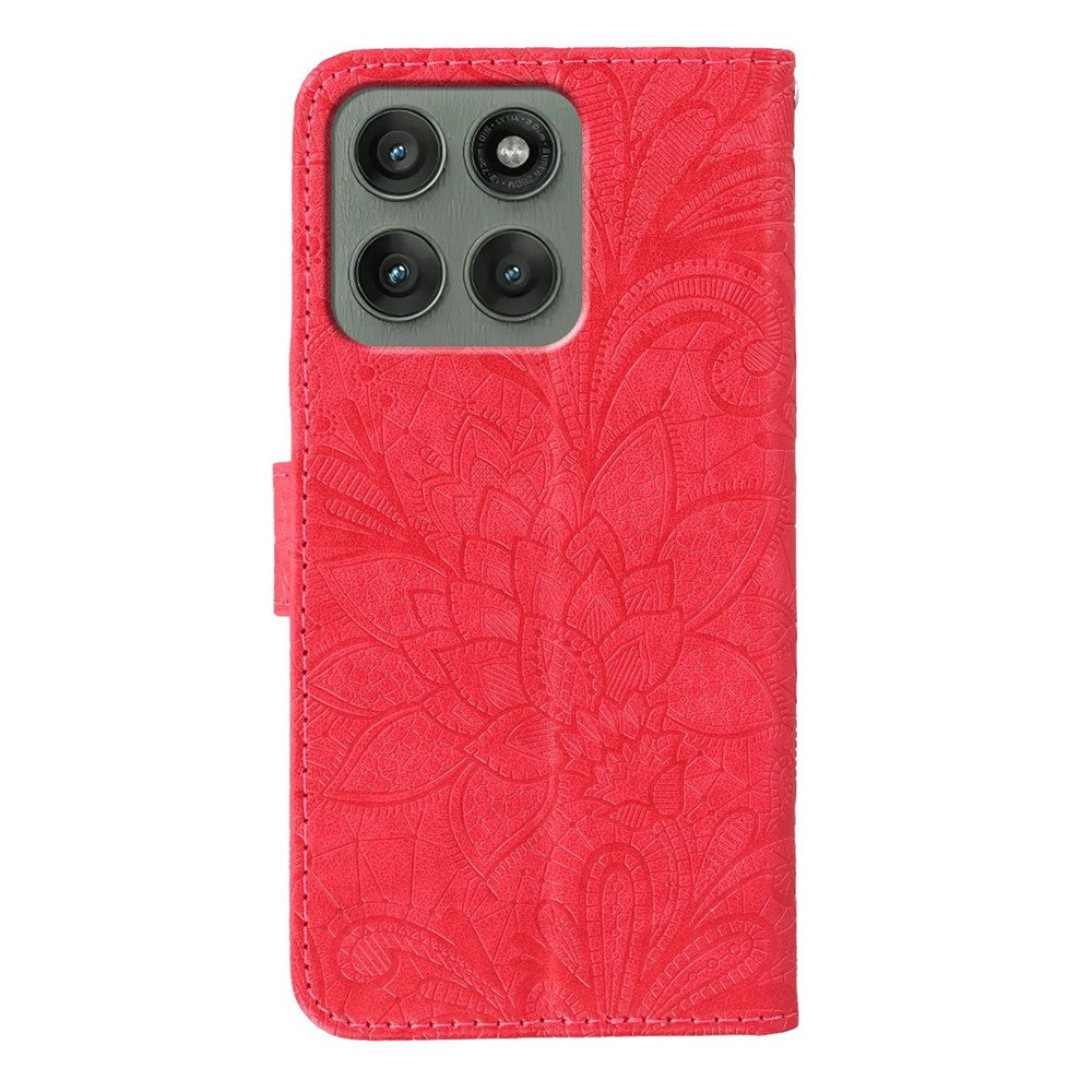 For Motorola Edge 70 5G Case Lace Flowers PU Leather Flip Wallet Phone Cover - Red