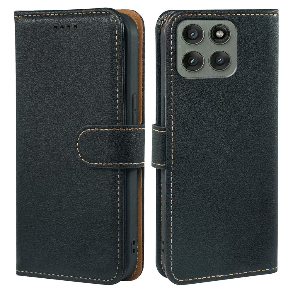 For Motorola Edge 70 5G Case RFID Blocking Wallet Litchi Texture Leather Phone Cover Magnetic Clasp - Black