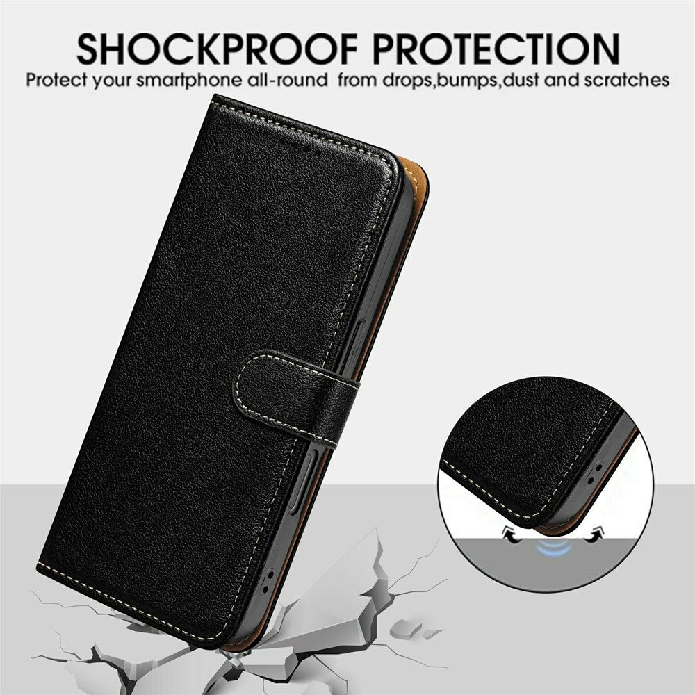 For Motorola Edge 70 5G Case RFID Blocking Wallet Litchi Texture Leather Phone Cover Magnetic Clasp - Black