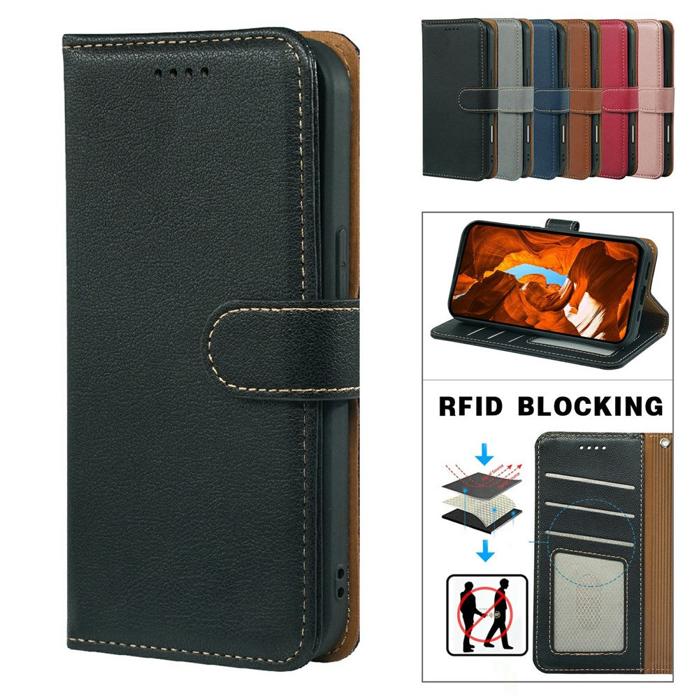 For Motorola Edge 70 5G Case RFID Blocking Wallet Litchi Texture Leather Phone Cover Magnetic Clasp - Black