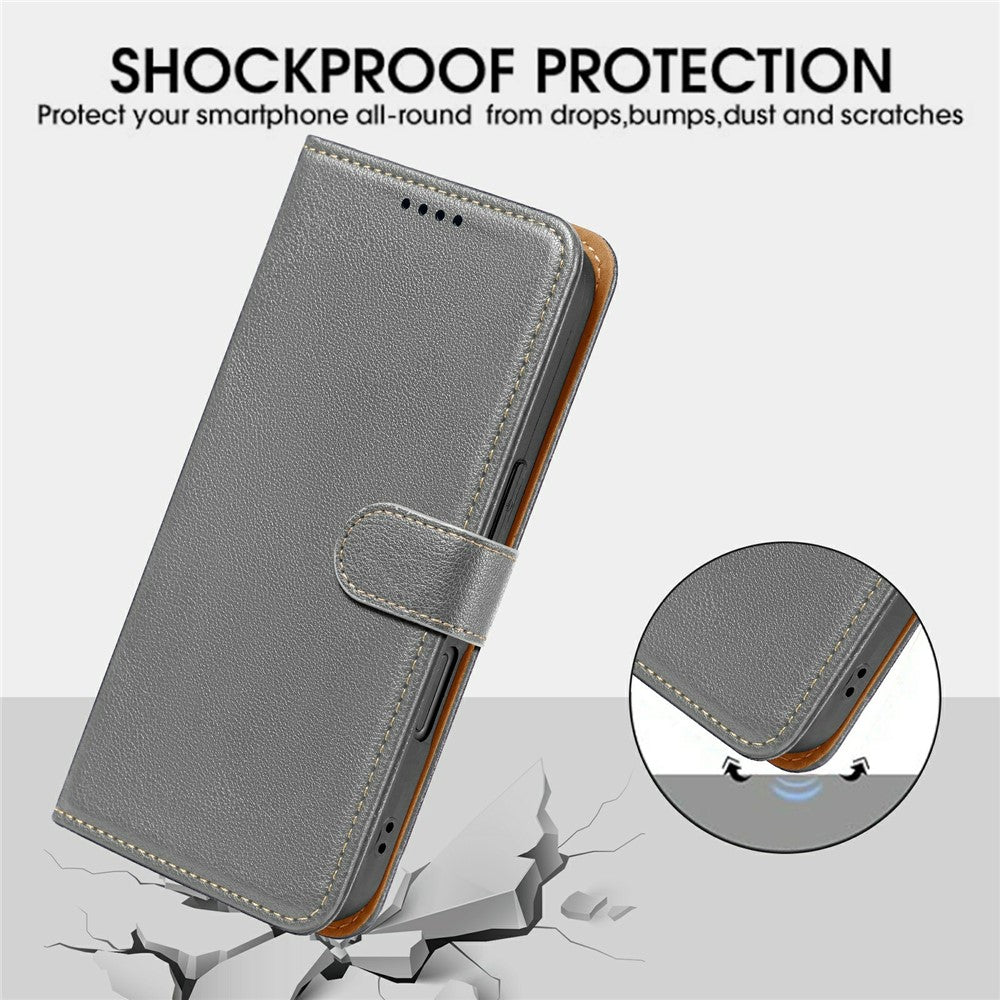 For Motorola Edge 70 5G Case RFID Blocking Wallet Litchi Texture Leather Phone Cover Magnetic Clasp - Grey