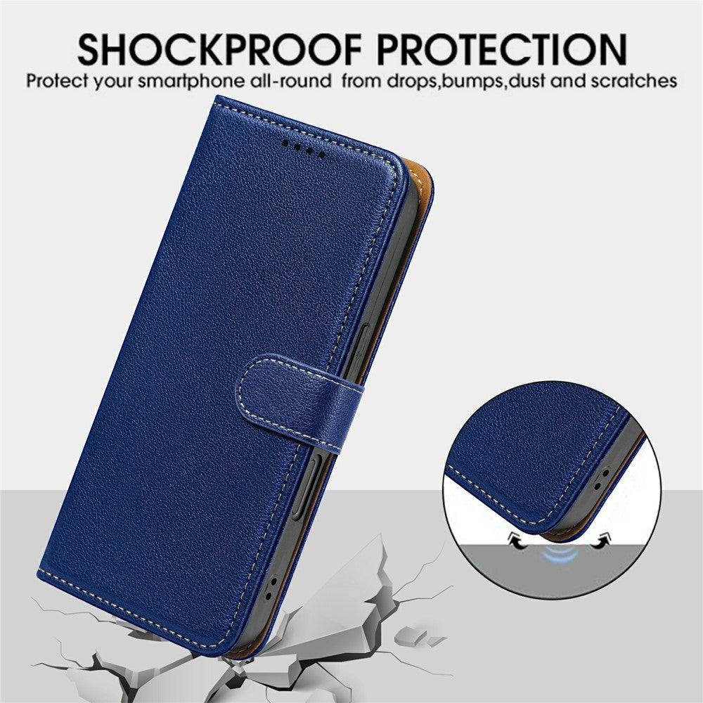 For Motorola Edge 70 5G Case RFID Blocking Wallet Litchi Texture Leather Phone Cover Magnetic Clasp - Blue