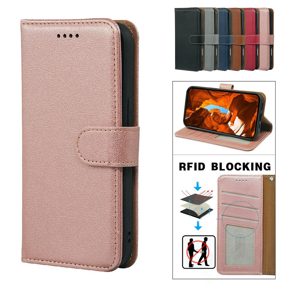 For Motorola Edge 70 5G Case RFID Blocking Wallet Litchi Texture Leather Phone Cover Magnetic Clasp - Rose Gold