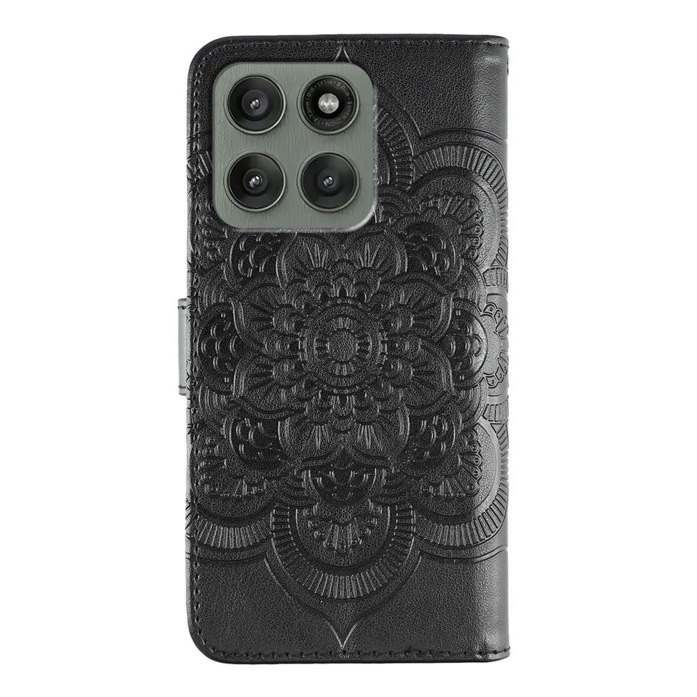 For Motorola Edge 70 5G Case PU Leather Mandala Imprinted Design Wallet Phone Cover with Wrist Strap - Black