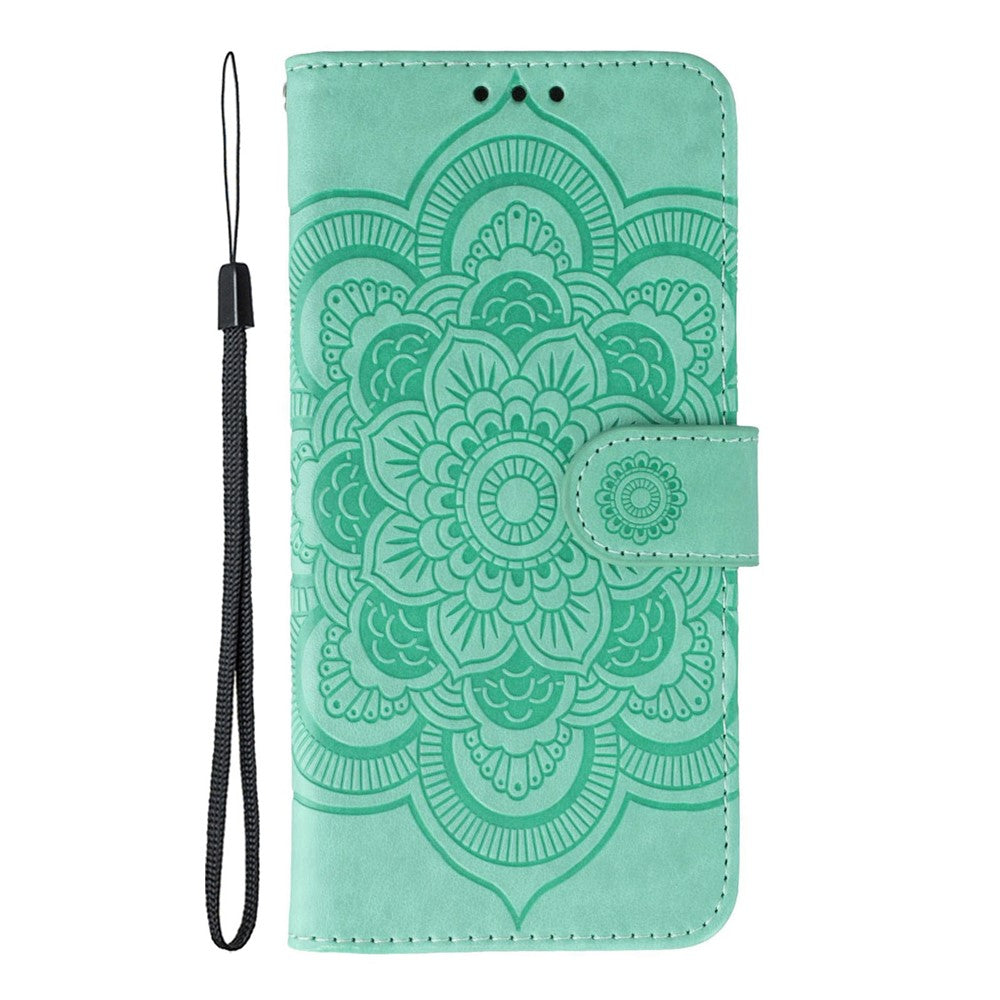 For Motorola Edge 70 5G Case PU Leather Mandala Imprinted Design Wallet Phone Cover with Wrist Strap - Green