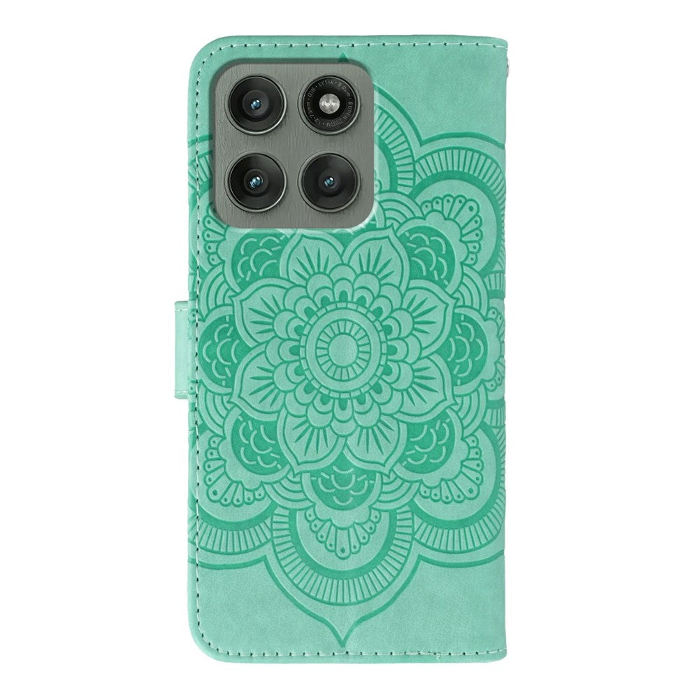 For Motorola Edge 70 5G Case PU Leather Mandala Imprinted Design Wallet Phone Cover with Wrist Strap - Green